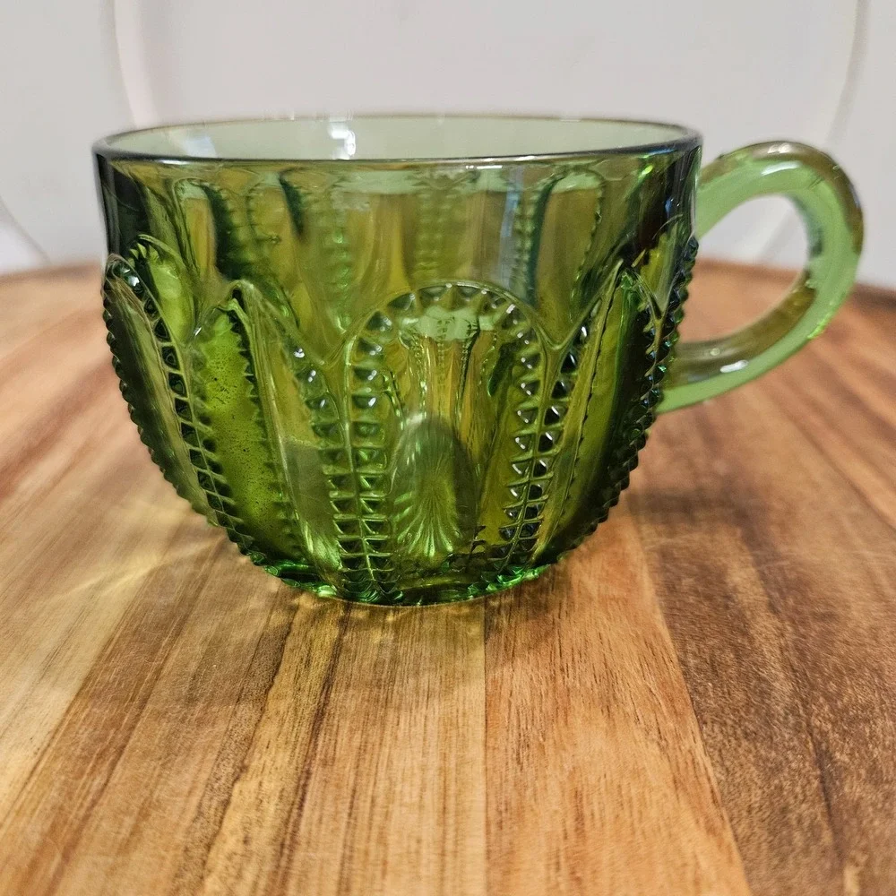 Vintage Indiana Glass Dewdrop Green Pressed Glass Cup -‎ Forest Green Retro